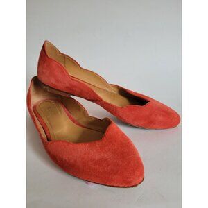 Sezanne Scalloped Orange Red Suede Ballet flats size 39 or US 8 Parisian Chic
